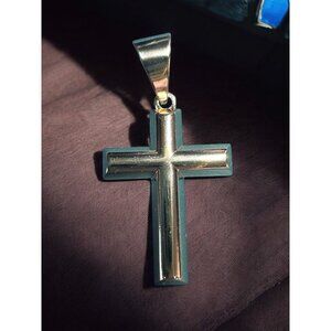 14K Gold Plated Cross Pendant Necklace With Textured Back Design & Sleek Polishe